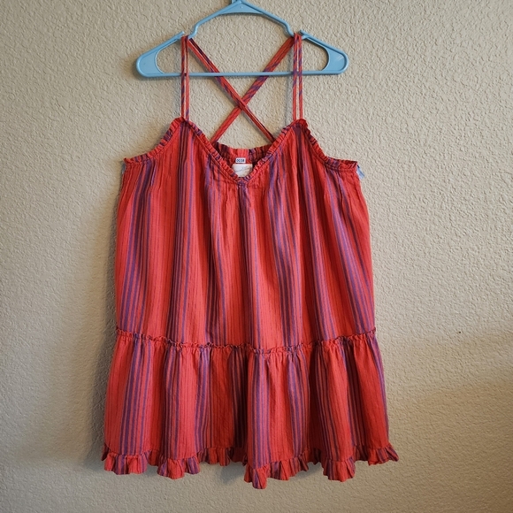 American Threads Red & Purple Striped Baby Doll Tiered Beach Dress XL Cottage - Picture 3 of 7